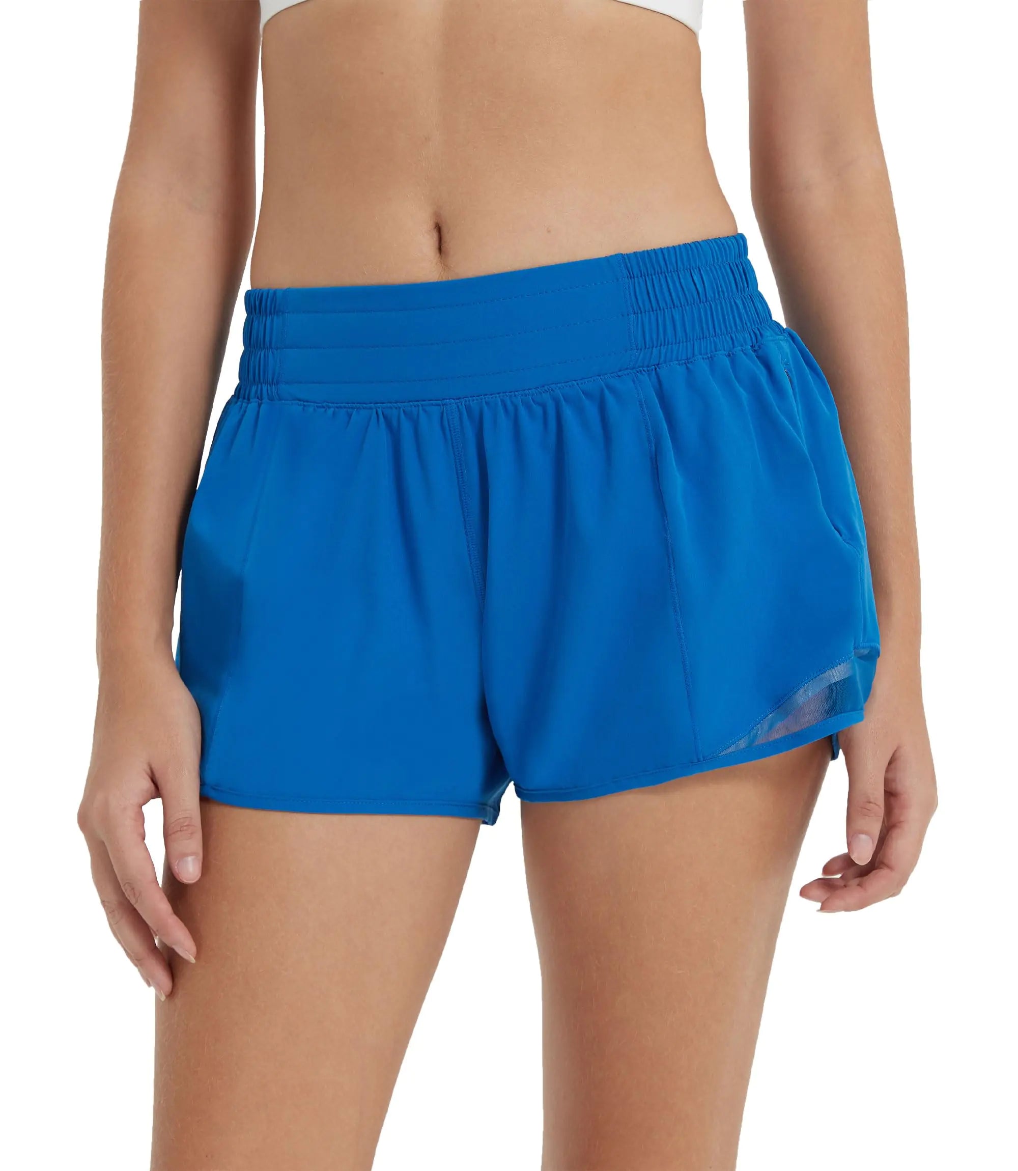 Attifall Womens High Waisted Running Shorts 2.5 / 4 - Quick Dry Sport Gym Athletic Shorts with Liner Zipper Pockets(Blue/e L)