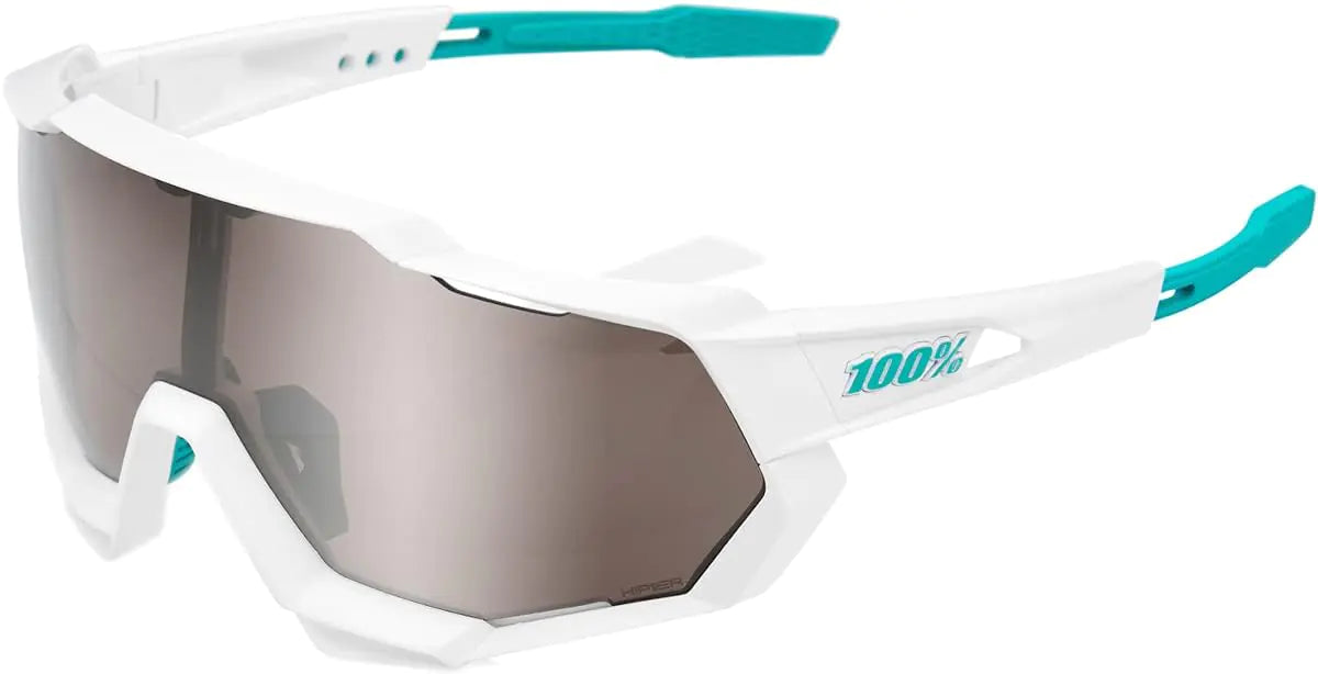 100% Speedtrap Sport Performance Sunglasses - Sport and Cycling Eyewear - BORA Hans Grohe Team White - HiPER Silver Mirror Lens